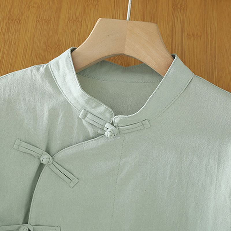 Camicia da donna in cotone con lacci, stile patchwork, casual e vintage, con motivo a rana cinese, motivo Buddha Stones - image 1