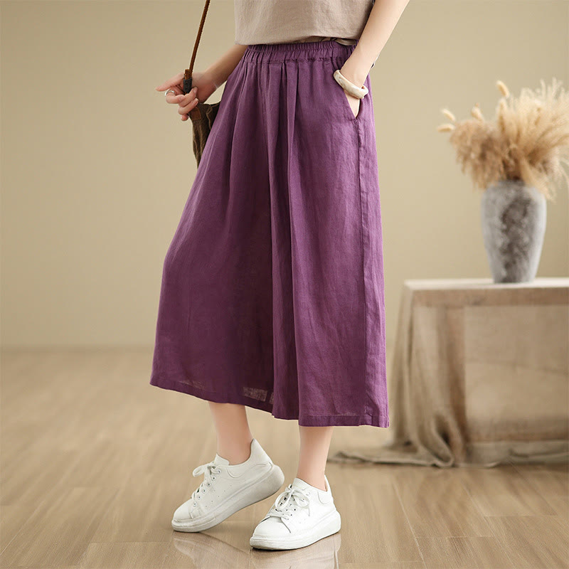 Pantaloni da donna in cotone a gamba larga con tasche, Buddha Stones, modello estivo, tinta unita, patchwork, design semplice - Viola - US8-10, UK/AU12-14, EU40-42 (2XL) - image 5