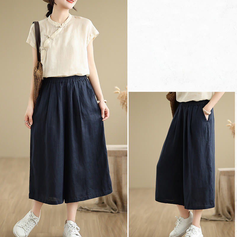 Pantaloni da donna in cotone a gamba larga con tasche, Buddha Stones, modello estivo, tinta unita, patchwork, design semplice - image 22