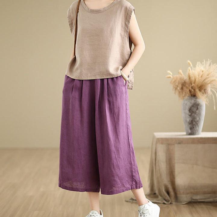 Pantaloni da donna in cotone a gamba larga con tasche, Buddha Stones, modello estivo, tinta unita, patchwork, design semplice - image 9