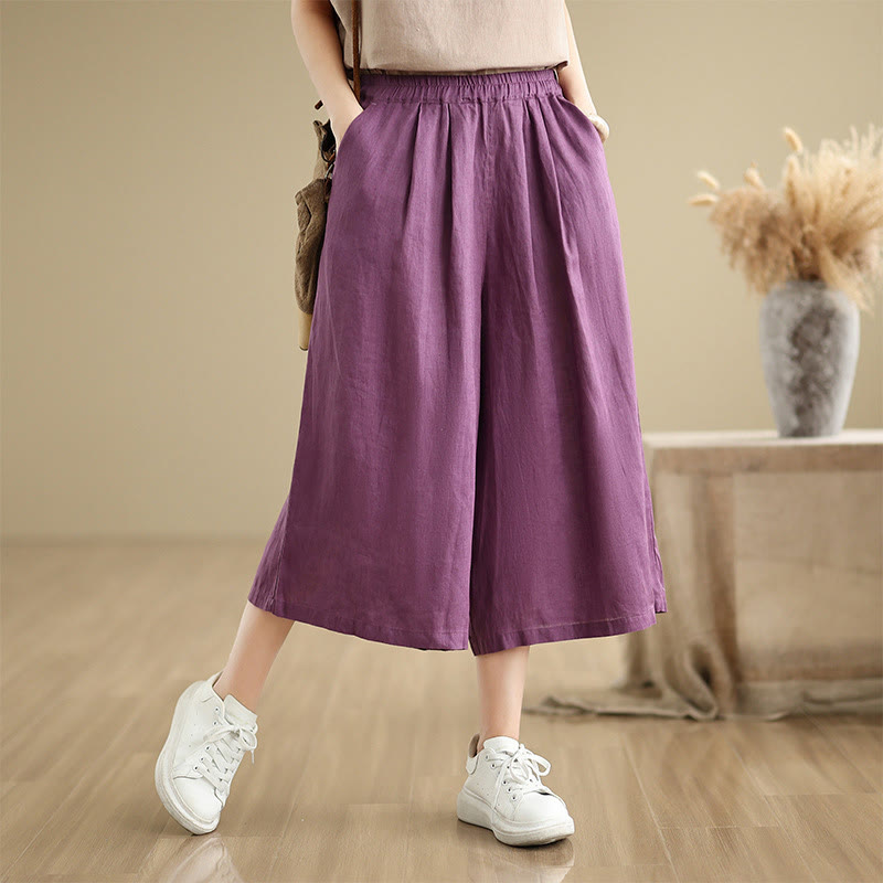 Pantaloni da donna in cotone a gamba larga con tasche, Buddha Stones, modello estivo, tinta unita, patchwork, design semplice - image 6