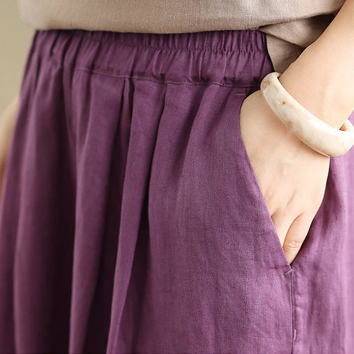 Pantaloni da donna in cotone a gamba larga con tasche, Buddha Stones, modello estivo, tinta unita, patchwork, design semplice - image 10