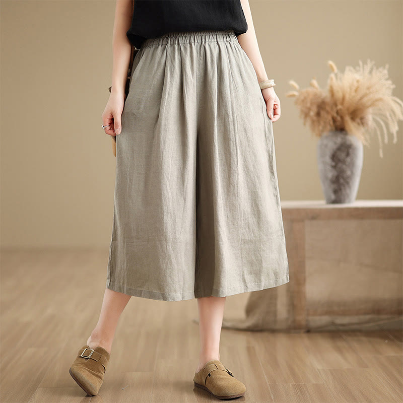 Pantaloni da donna in cotone a gamba larga con tasche, Buddha Stones, modello estivo, tinta unita, patchwork, design semplice - DarkKhaki - US8-10, UK/AU12-14, EU40-42 (2XL) - image 13