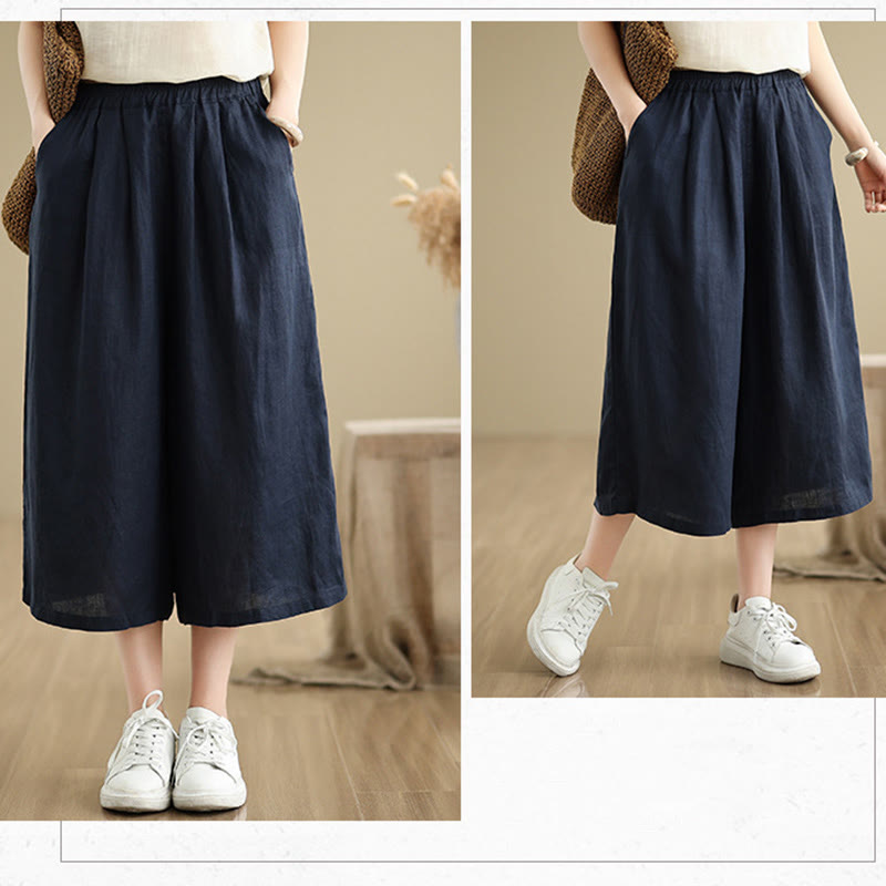 Pantaloni da donna in cotone a gamba larga con tasche, Buddha Stones, modello estivo, tinta unita, patchwork, design semplice - image 23