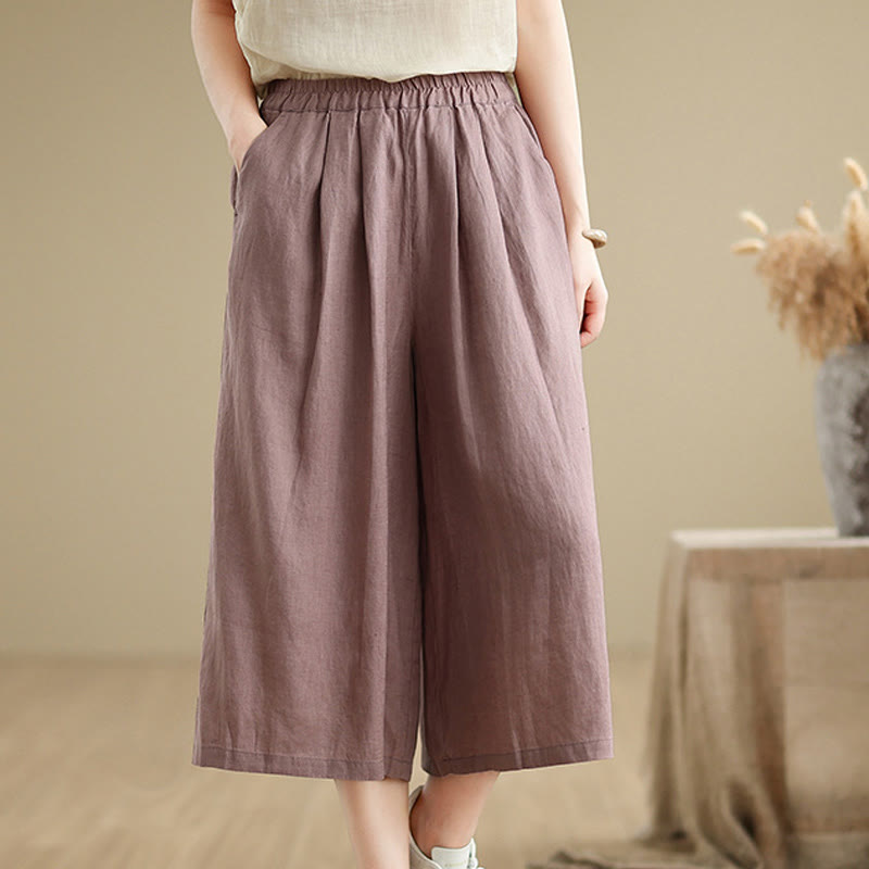 Pantaloni da donna in cotone a gamba larga con tasche, Buddha Stones, modello estivo, tinta unita, patchwork, design semplice - image 1