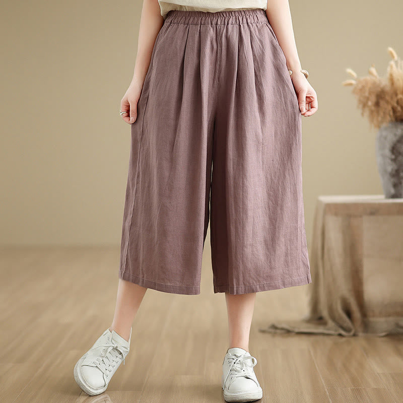 Pantaloni da donna in cotone a gamba larga con tasche, Buddha Stones, modello estivo, tinta unita, patchwork, design semplice - RosyBrown - US8-10, UK/AU12-14, EU40-42 (2XL) - image 0