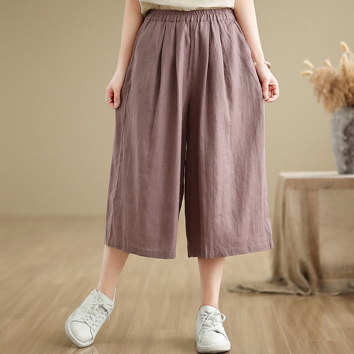 Pantaloni da donna in cotone a gamba larga con tasche, Buddha Stones, modello estivo, tinta unita, patchwork, design semplice - RosyBrown - US8-10, UK/AU12-14, EU40-42 (2XL) - image 0