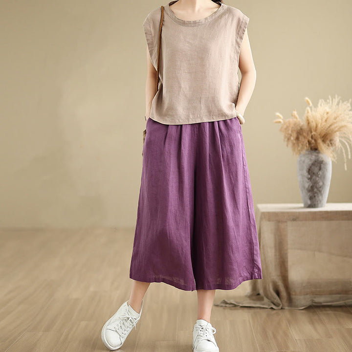 Pantaloni da donna in cotone a gamba larga con tasche, Buddha Stones, modello estivo, tinta unita, patchwork, design semplice - image 8