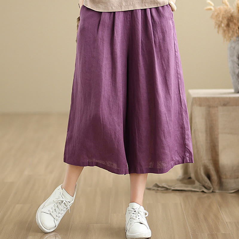 Pantaloni da donna in cotone a gamba larga con tasche, Buddha Stones, modello estivo, tinta unita, patchwork, design semplice - image 7