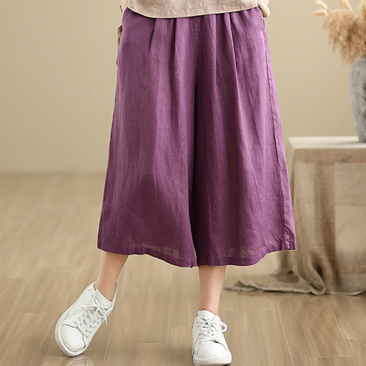 Pantaloni da donna in cotone a gamba larga con tasche, Buddha Stones, modello estivo, tinta unita, patchwork, design semplice - image 7