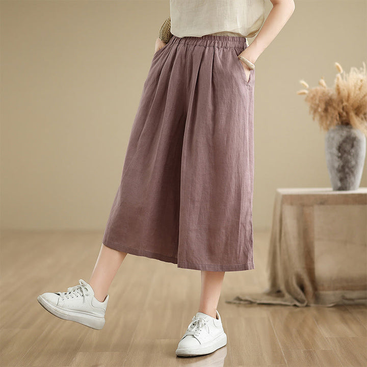 Pantaloni da donna in cotone a gamba larga con tasche, Buddha Stones, modello estivo, tinta unita, patchwork, design semplice - image 2