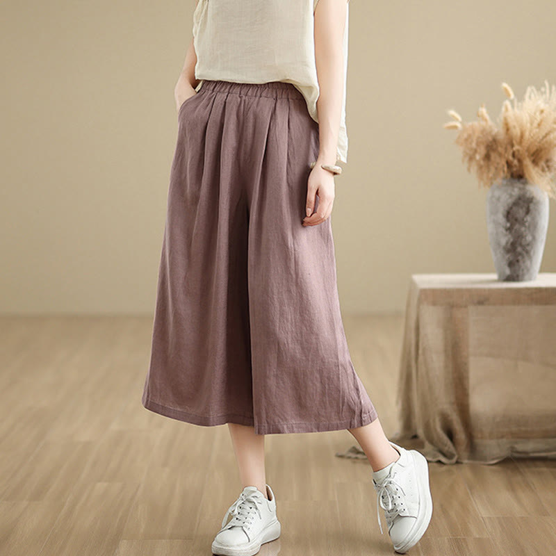 Pantaloni da donna in cotone a gamba larga con tasche, Buddha Stones, modello estivo, tinta unita, patchwork, design semplice - image 4