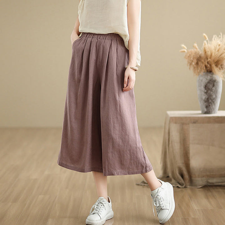 Pantaloni da donna in cotone a gamba larga con tasche, Buddha Stones, modello estivo, tinta unita, patchwork, design semplice - image 4