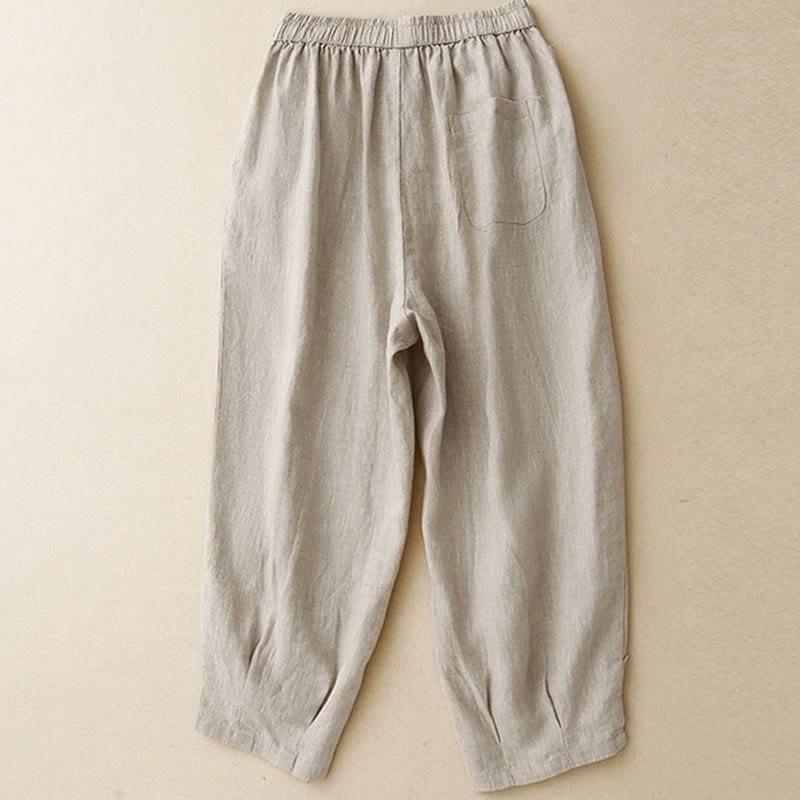 Pantaloni da donna in cotone e lino con tasche, vita alta , Buddha Stones Summer