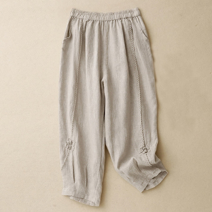 Pantaloni da donna in cotone e lino con tasche, vita alta , Buddha Stones Summer