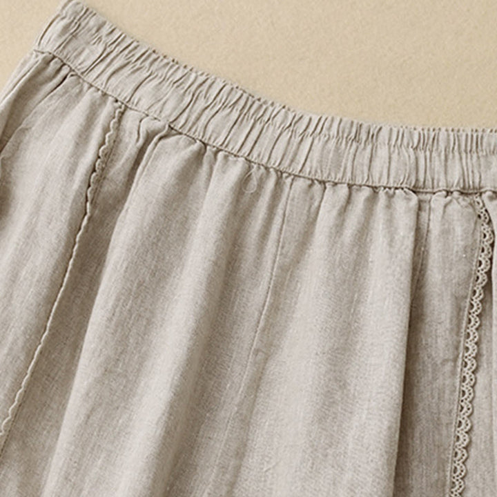 Pantaloni da donna in cotone e lino con tasche, vita alta , Buddha Stones Summer