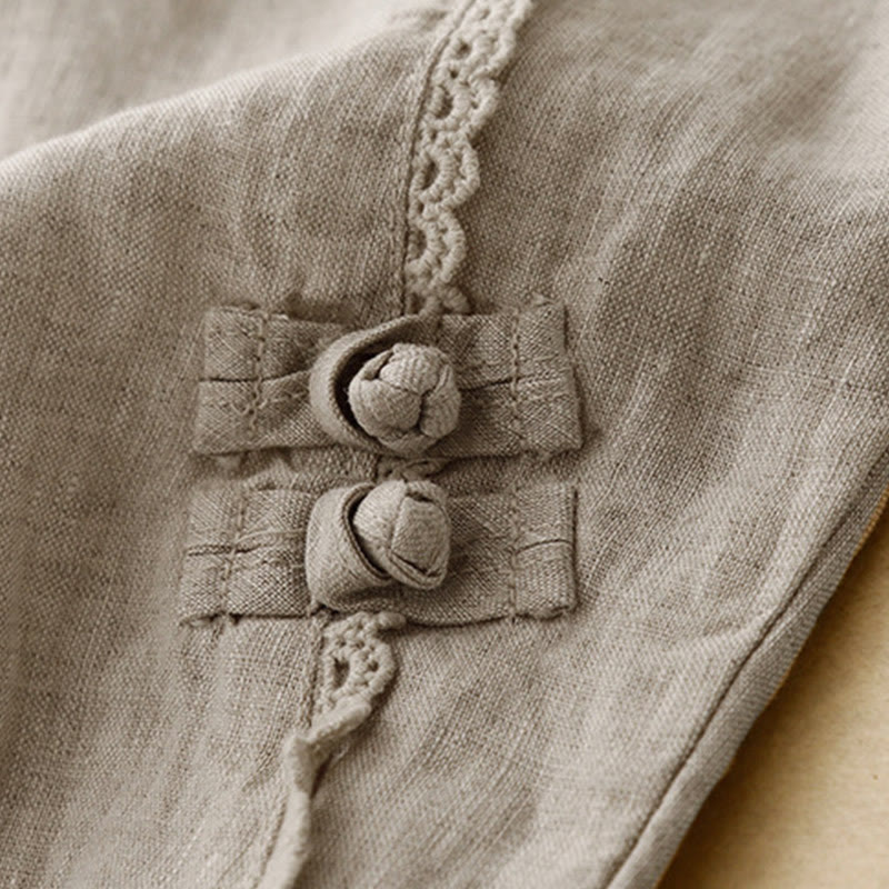 Pantaloni da donna in cotone e lino con tasche, vita alta , Buddha Stones Summer