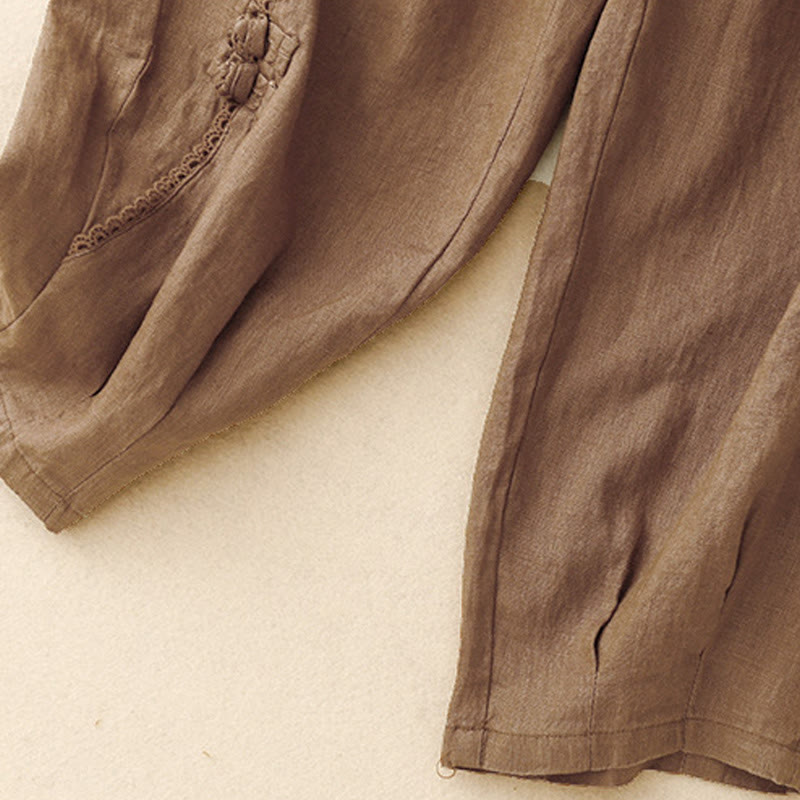 Pantaloni da donna in cotone e lino con tasche, vita alta , Buddha Stones Summer
