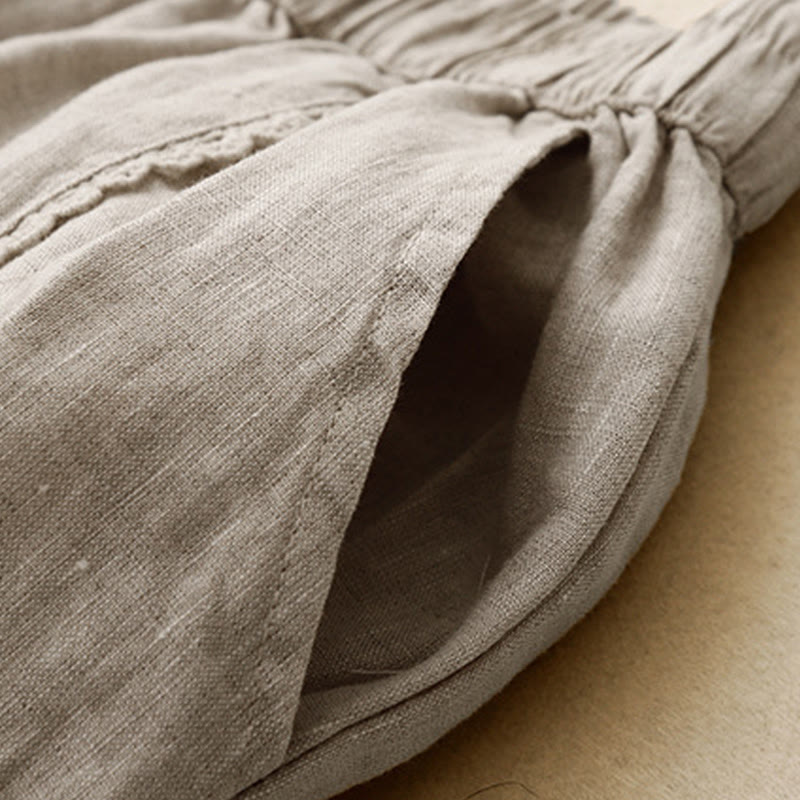 Pantaloni da donna in cotone e lino con tasche, vita alta , Buddha Stones Summer