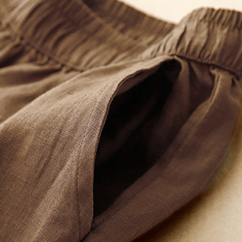 Pantaloni da donna in cotone e lino con tasche, vita alta , Buddha Stones Summer