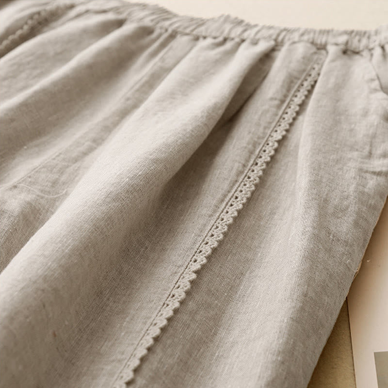Pantaloni da donna in cotone e lino con tasche, vita alta , Buddha Stones Summer