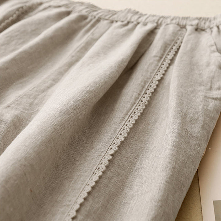 Pantaloni da donna in cotone e lino con tasche, vita alta , Buddha Stones Summer