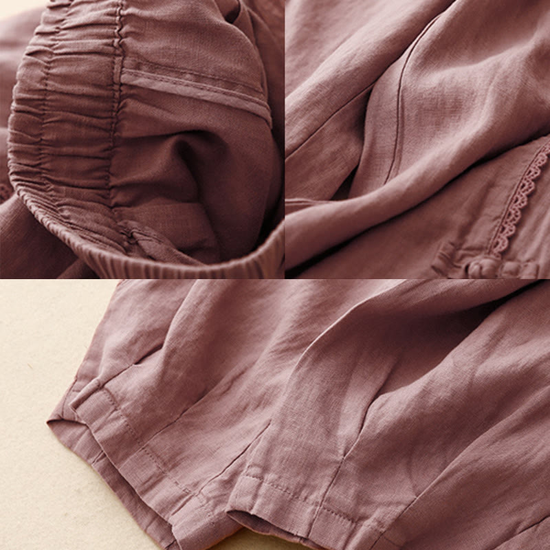 Pantaloni da donna in cotone e lino con tasche, vita alta , Buddha Stones Summer