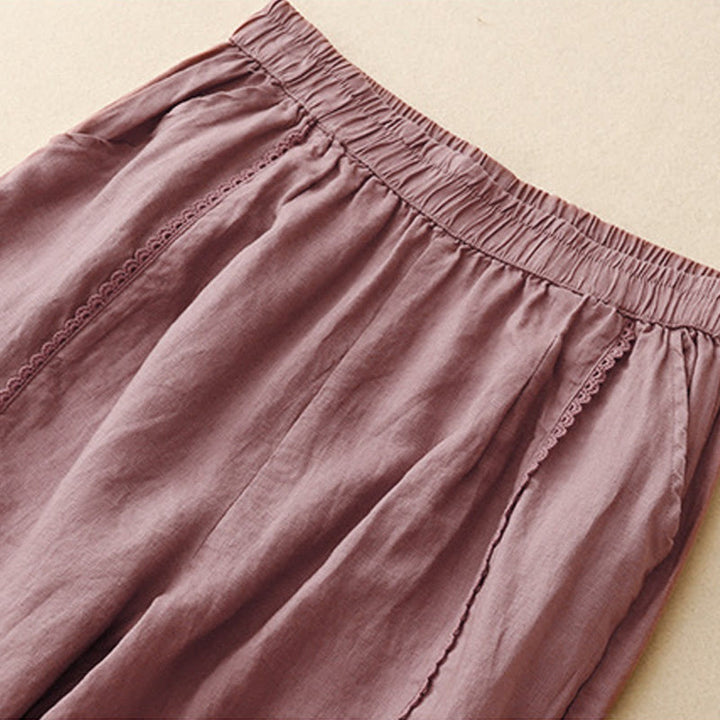 Pantaloni da donna in cotone e lino con tasche, vita alta , Buddha Stones Summer