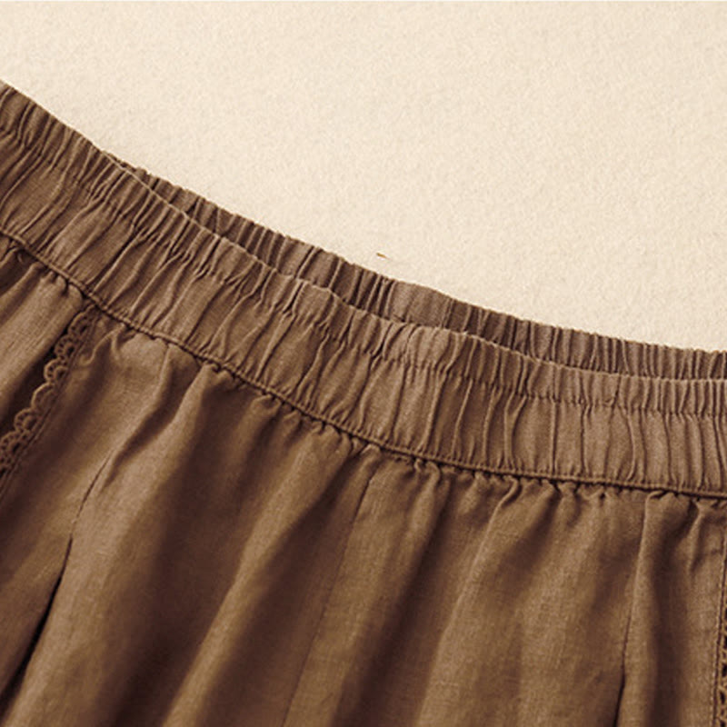 Pantaloni da donna in cotone e lino con tasche, vita alta , Buddha Stones Summer