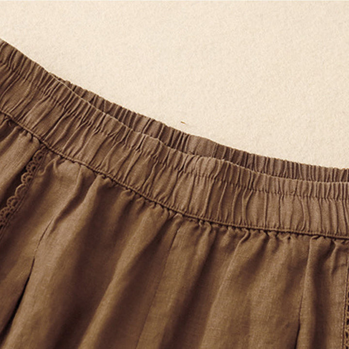 Pantaloni da donna in cotone e lino con tasche, vita alta , Buddha Stones Summer
