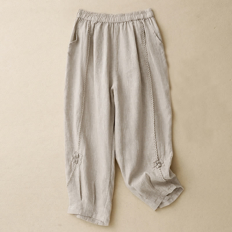 Pantaloni da donna in cotone e lino con tasche, vita alta , Buddha Stones Summer - Biancheria - US8-10, UK/AU12-14, EU40-42 (2XL) - image 0