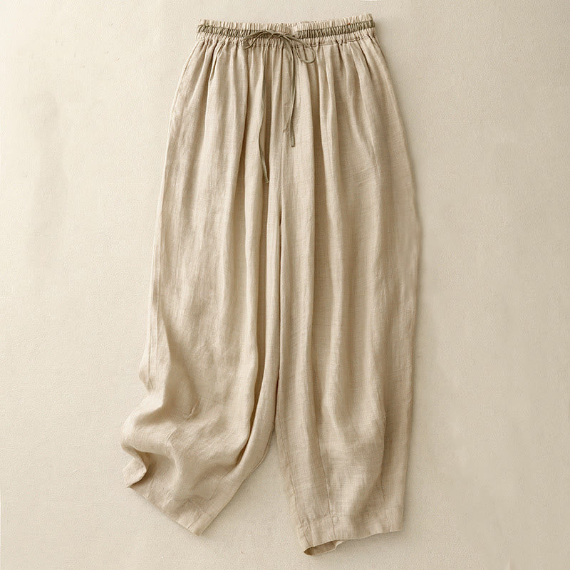 Pantaloni harem da donna in cotone e lino con coulisse, stile vintage, casual, estivi, con tasche, in Buddha Stones - PaleGoldenrod - US8-10, UK/AU12-14, EU40-42 (2XL) - image 13