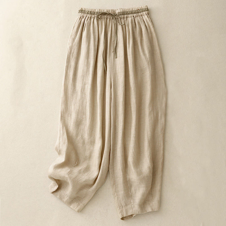 Pantaloni harem da donna in cotone e lino con coulisse, stile vintage, casual, estivi, con tasche, in Buddha Stones - PaleGoldenrod - US8-10, UK/AU12-14, EU40-42 (2XL) - image 13