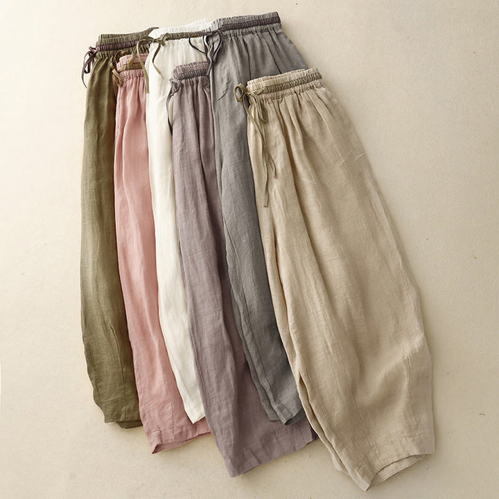 Pantaloni harem da donna in cotone e lino con coulisse, stile vintage, casual, estivi, con tasche, in Buddha Stones - image 26