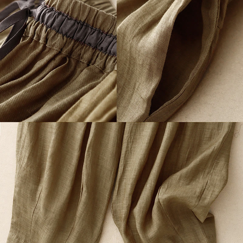 Pantaloni harem da donna in cotone e lino con coulisse, stile vintage, casual, estivi, con tasche, in Buddha Stones - image 11