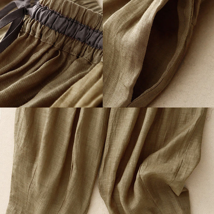 Pantaloni harem da donna in cotone e lino con coulisse, stile vintage, casual, estivi, con tasche, in Buddha Stones - image 11