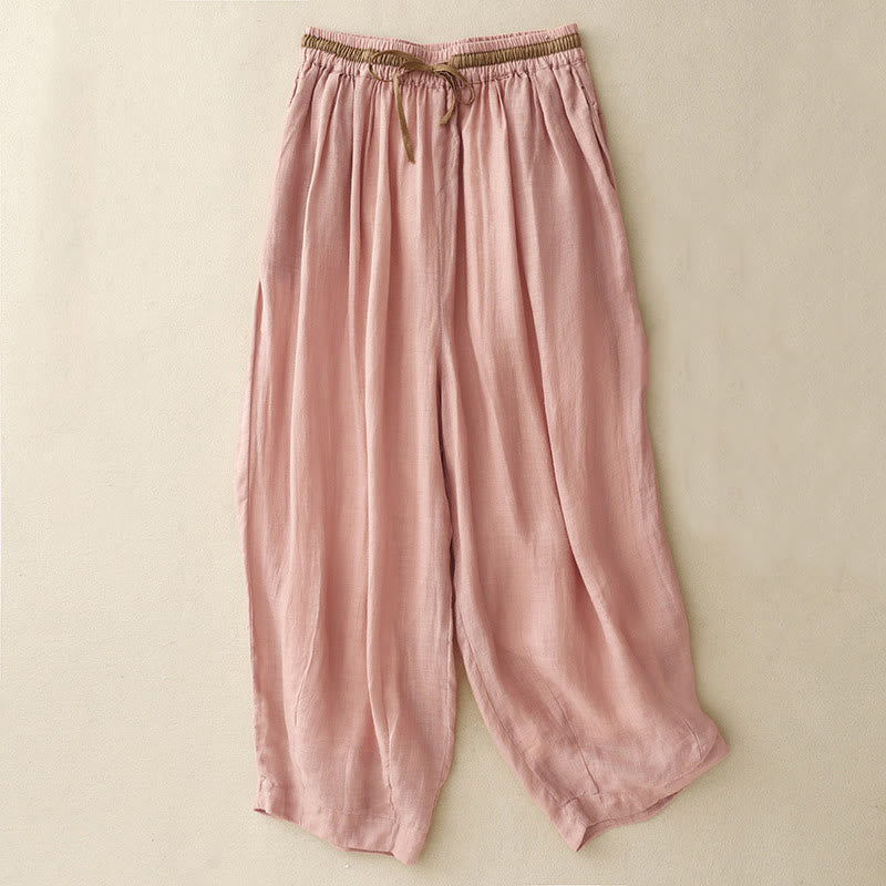 Pantaloni harem da donna in cotone e lino con coulisse, stile vintage, casual, estivi, con tasche, in Buddha Stones - Salmone chiaro - US8-10, UK/AU12-14, EU40-42 (2XL) - image 20