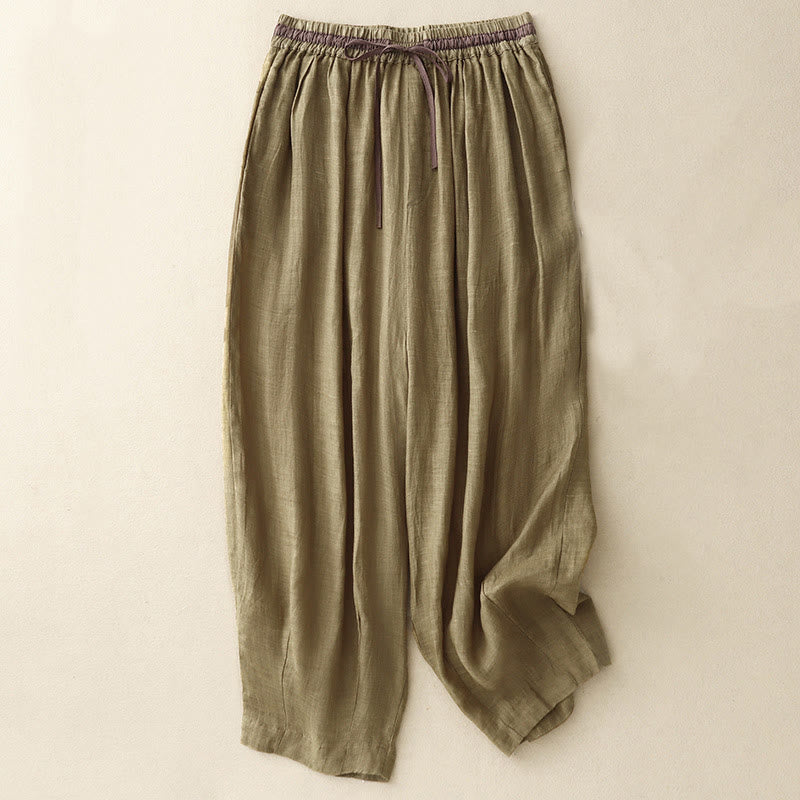 Pantaloni harem da donna in cotone e lino con coulisse, stile vintage, casual, estivi, con tasche, in Buddha Stones - Oliva - US8-10, UK/AU12-14, EU40-42 (2XL) - image 8