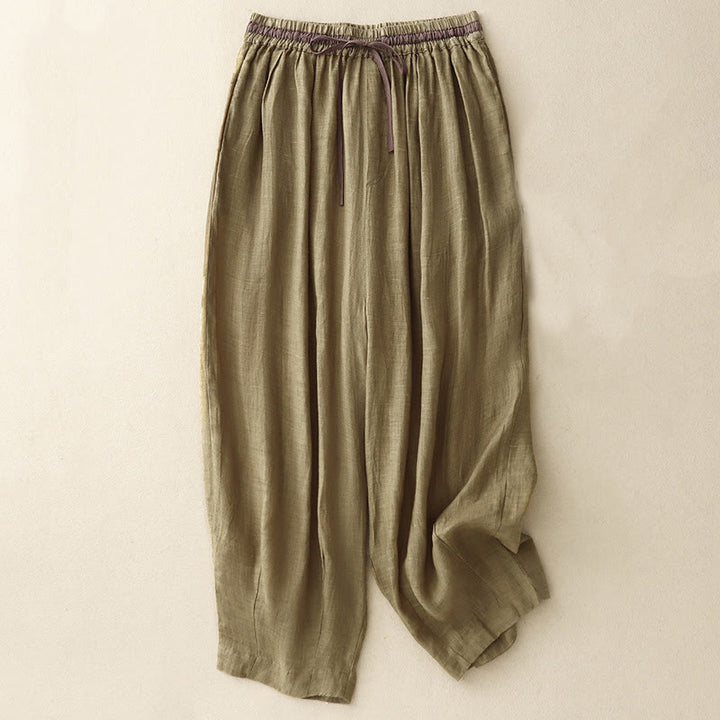 Pantaloni harem da donna in cotone e lino con coulisse, stile vintage, casual, estivi, con tasche, in Buddha Stones - Oliva - US8-10, UK/AU12-14, EU40-42 (2XL) - image 8