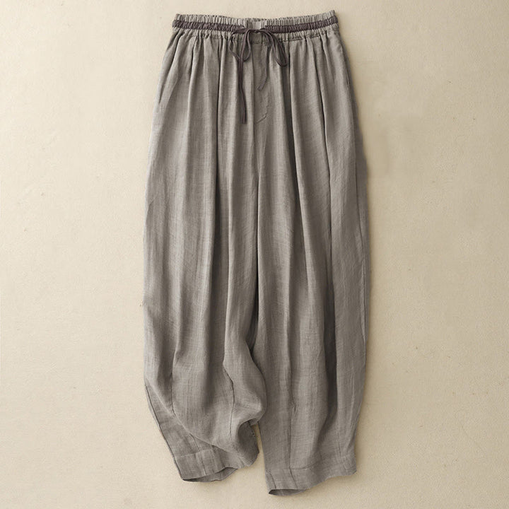 Pantaloni harem da donna in cotone e lino con coulisse, stile vintage, casual, estivi, con tasche, in Buddha Stones - Grigio scuro - US8-10, UK/AU12-14, EU40-42 (2XL) - image 3