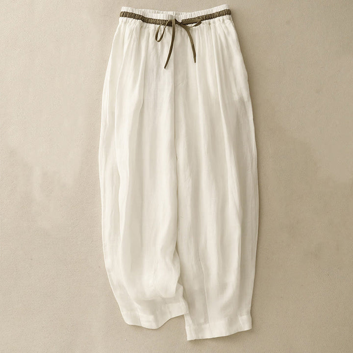 Pantaloni harem da donna in cotone e lino con coulisse, stile vintage, casual, estivi, con tasche, in Buddha Stones - Bianco - US8-10, UK/AU12-14, EU40-42 (2XL) - image 0