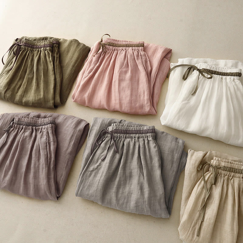 Pantaloni harem da donna in cotone e lino con coulisse, stile vintage, casual, estivi, con tasche, in Buddha Stones - image 28