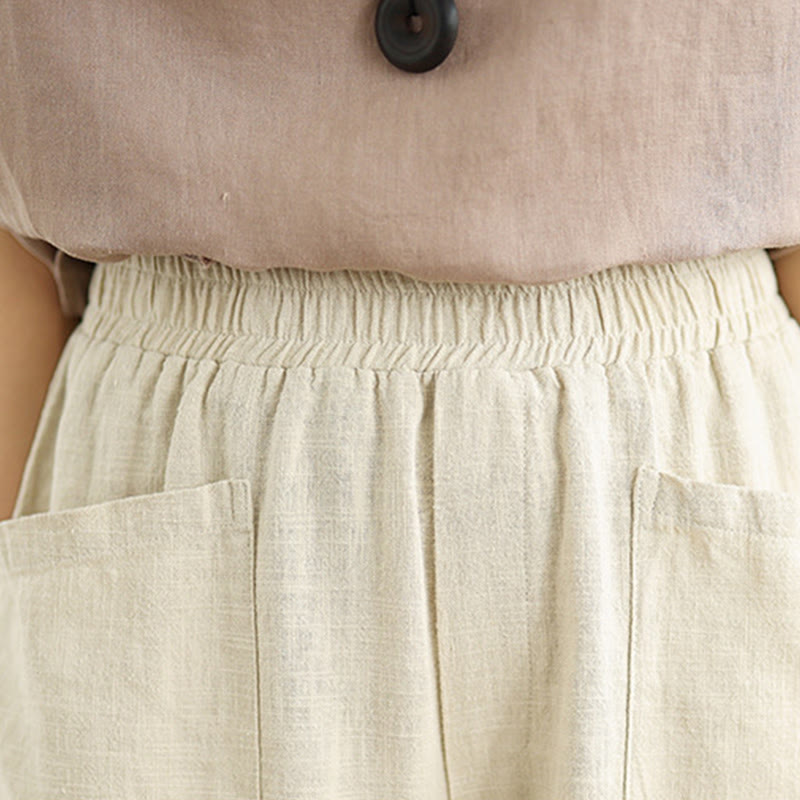 Pantaloni harem da donna in cotone e lino con tasche, casual, semplici e quotidiani, modello Buddha Stones
