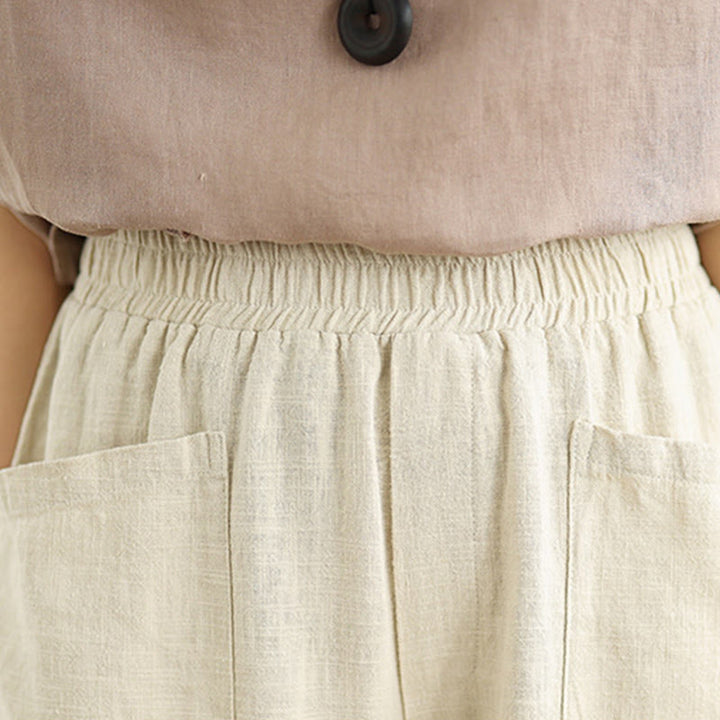 Pantaloni harem da donna in cotone e lino con tasche, casual, semplici e quotidiani, modello Buddha Stones