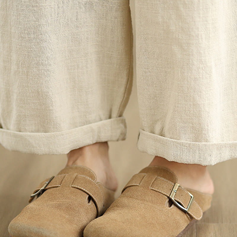 Pantaloni harem da donna in cotone e lino con tasche, casual, semplici e quotidiani, modello Buddha Stones