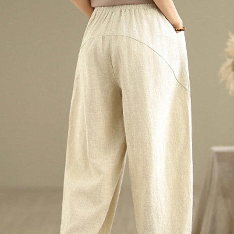 Pantaloni harem da donna in cotone e lino con tasche, casual, semplici e quotidiani, modello Buddha Stones