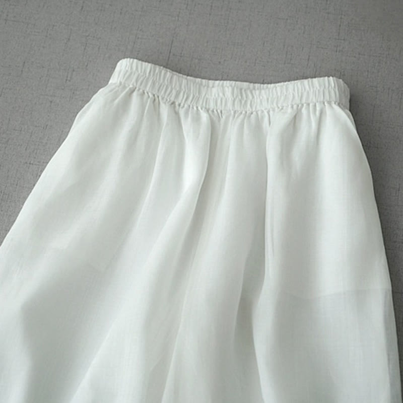 Pantaloni larghi da donna Buddha Stones, casual, tinta unita, in ramia, con spacchi, lunghezza 7-8, con tasche