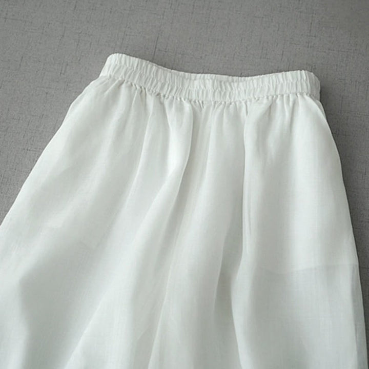Pantaloni larghi da donna Buddha Stones, casual, tinta unita, in ramia, con spacchi, lunghezza 7-8, con tasche