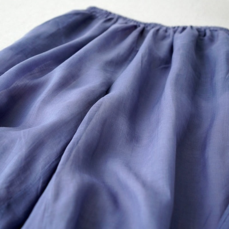 Pantaloni larghi da donna Buddha Stones, casual, tinta unita, in ramia, con spacchi, lunghezza 7-8, con tasche - image 2