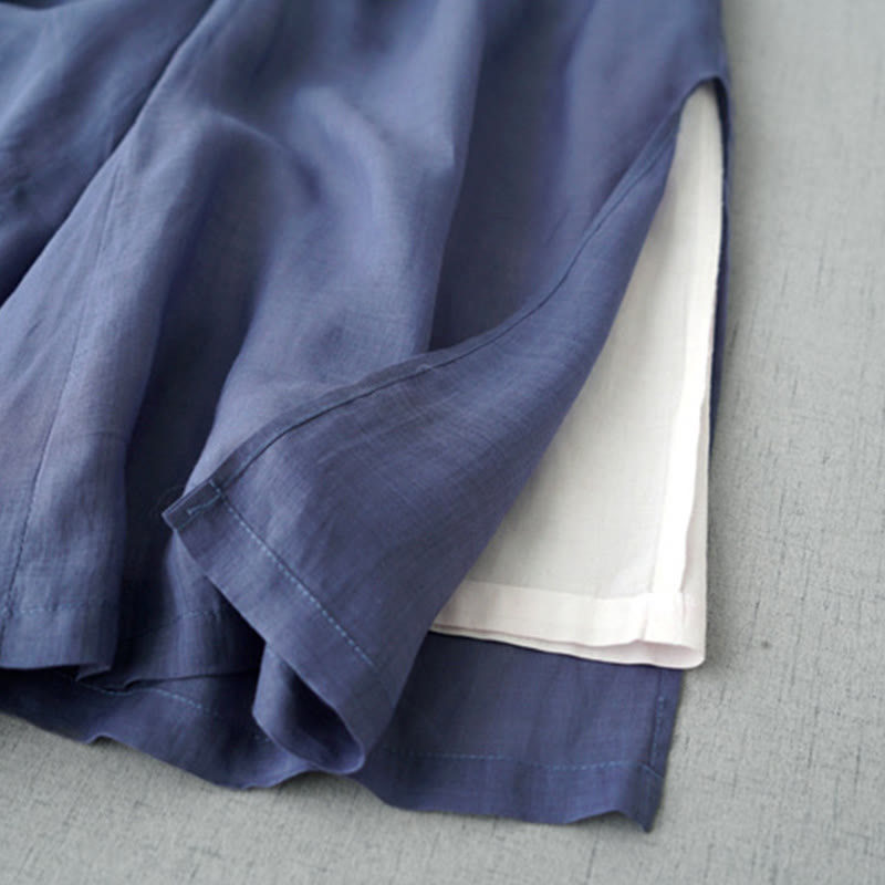 Pantaloni larghi da donna Buddha Stones, casual, tinta unita, in ramia, con spacchi, lunghezza 7-8, con tasche - image 3